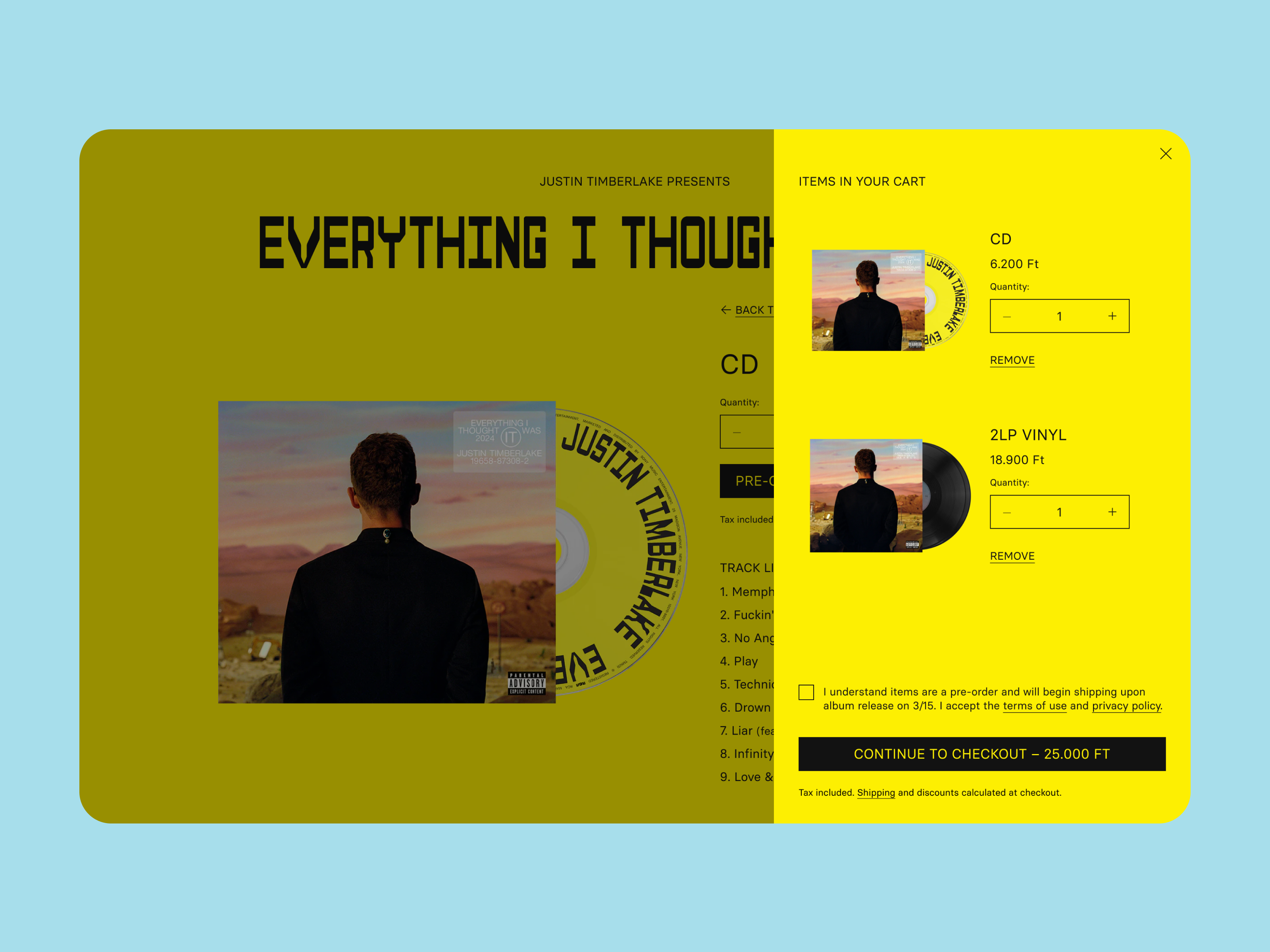 Shopping Cart (Justin Timberlake: Everything I Thought It Was) album daily ui dailyui design justin timberlake music shopping cart sony ui ui design ux ux design