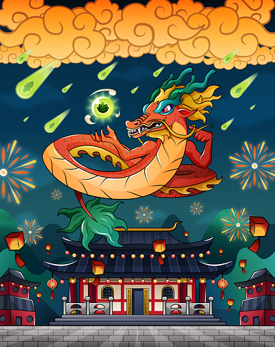 Year of the Dragon Festival affinity designer affinity publisher chinese chinese dragon chinese zodiac dragon festival fireworks illustration lanterns lunar new year new year vector vector art vector illustration year of the dragon zodiac