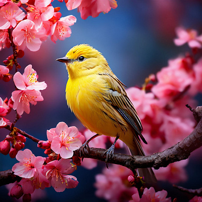 yellow bird on a beautiful tree birds design illustration