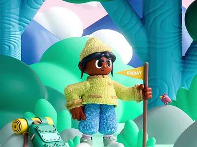 Chibi Hero 3/3 3d adventure animation bird c4d character design forest friday illustration motion graphics mountains