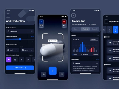 asklepios: AI Healthcare & Wellness App | Medication Management blue camera ui clean dark mode figma ui kit health app healthcare analytics healthcare app healthcare data medical app medication app medication management medication ui medicine app modern pill management prescription app scan ui ui kit virtual care