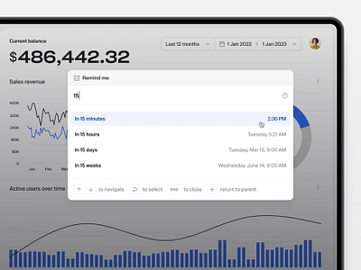 Remind me command+k — Untitled UI alarm cmd k cmdk command k commandk figma minimal minimalism product design remind menu reminder reminders search bar searchbar set reminder ui design user interface