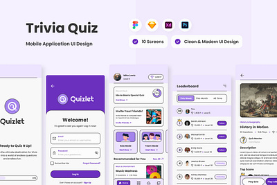 Quizlet - Trivia Quiz Mobile App application apps design game layout ui ux