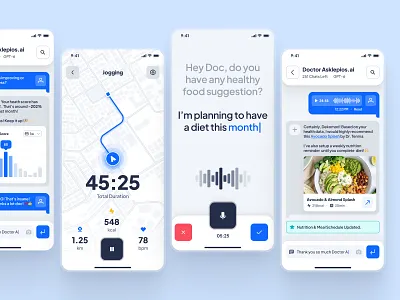 asklepios: AI Healthcare & Wellness App | AI Health Companion ai chatbot ui ai health assistant ai health chatbot ai healthcare app ai healthcare companion blue chat ui doctor app figma ui kit flat gps ui healthcare healthcare app modern recording ui ui ui kit virtual care voice ui wellness app