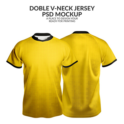 DOBLE V-NECK JERSEY PSD MOCKUP double v neck jersey jersey double v neck psd mockup v neck yellow