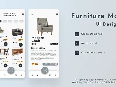 Furniture Mobile App animation figma graphic design mobile app prototype ui ux
