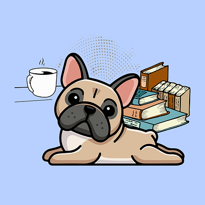 Bookworm's Heaven!📖🌟 animal art book cartoon coffee design dog energetic fun illustration joy paw pet vector