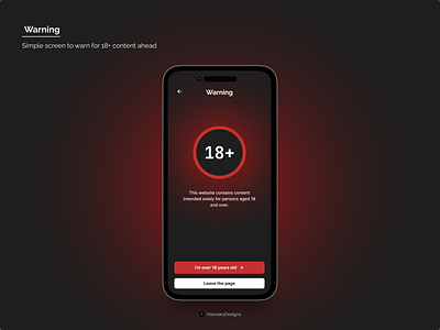 Warning Screen 18 adult alert app branding buttons cancel confirmation dark design figma graphic design ill illustration mobile typography ui warning