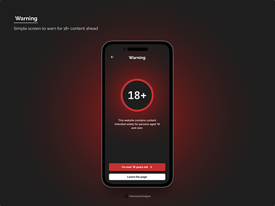 Warning Screen 18 adult alert app branding buttons cancel confirmation dark design figma graphic design ill illustration mobile typography ui warning