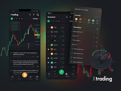 Xtrading app crypto mobile news screener ui ux watchlist