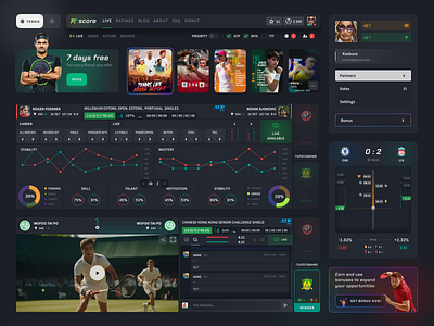 TNS dark football live logo metrics monitoring sport tennis ui ux