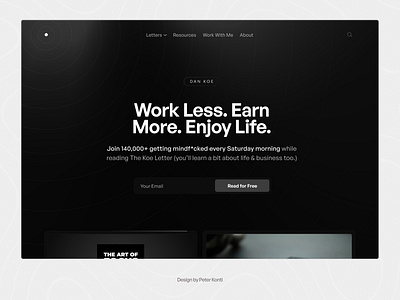 Dan Koe Personal Website Redesign - Dark mode dark mode figma personal website portfolio redesign webdesign webflow