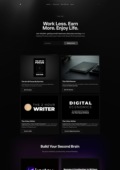 Dan Koe personal website redesign - Dark mode dark dark mode figma personal website redesign