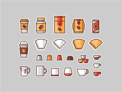 Coffee icons branding brewing cafe can cofee cold cup design drink graphic design hot icon icon set illustration logo milk packing vector