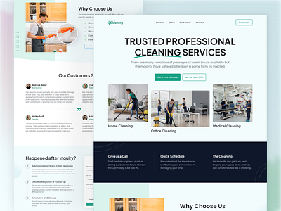Cleaning Services Landing Page cleaning cleaning company cleaning landing page cleaning services design figma graphic design header home house cleaning landing page design new office cleaning product design testimonials ui ux web design website