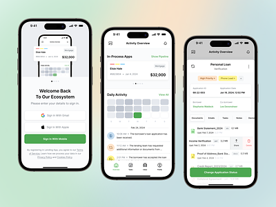 Lending Platform. App View activity log application application view borrower daily activity dashboard documents fintech fintech app lending loan loan calculator log in mortgage personal loan sign in