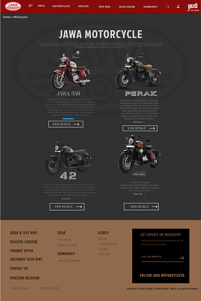 JAWA MOTORCYLE WEBSITE DESIGN branding ui