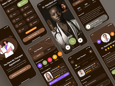 Freud UI Kit: AI Mental Health App | Therapist Appointment UIUX ai therapy app brown dark mode doctor appointment flat green health app journal app meditation app mental health app mindful app mindfulness app mood app mood tracker orange soft therapist app therapy app therapy booking ui kit