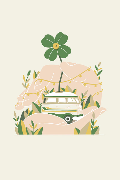Lucky Vanlife x Nature adventure camping care hands hike illustration luck nature outdoor vanlife