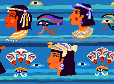 Ancient Egyptian art Girls with lotus flowers. Seamless pattern art design egypt eye girl graphic design icon illustration lotus pattern vector vintage