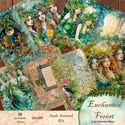 Enchanted Forest graphic design illustration journaling junk journal scrapbooking