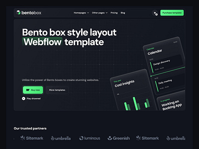 Bentobox - Bento grid style layout Webflow template app bento bento box bento grid bentobox branding design graphic design grid hero illustration logo template ui webflow