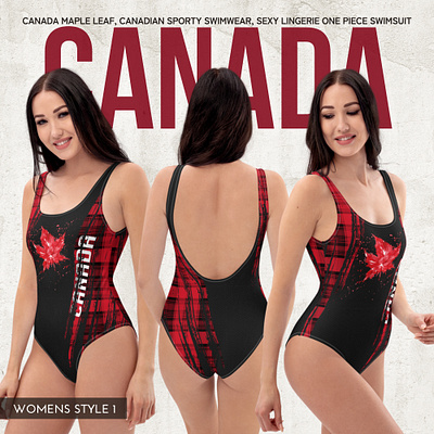Canada Maple Leaf, Canadian Sporty Swimwear, Sexy Lingerie graphic design underwear
