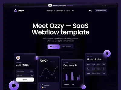 Ozzy - SaaS Webflow Template app branding design glass graphic design hero illustration logo neumorphic template ui web design webflow webflow template