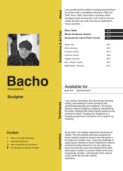 Resume Design for Sculptor BACHO branding graphic design