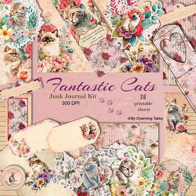 Fantastic Cats animation collages graphic design illustration journaling junk journal kit scrapbooking