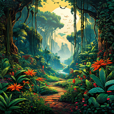 Beautiful and dreamy jungle design graphic design illustration
