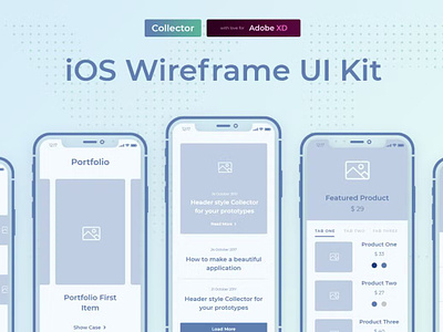 Collector iOS Wireframe UI Kit adobe xd applications collector ios wireframe ui kit ios ios kit mobile kit prototype screens templates wireframe wireframe kit xd