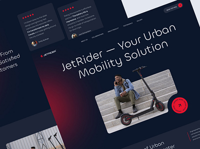 JetRider — Electric Scooter Landing Page dark electric scooter escooter landing page red ui ux