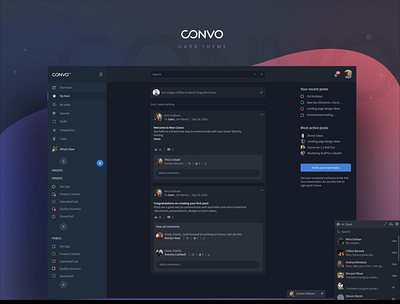 Convo - Collaborative newsfeed - Dark mode collaboration communication contrast dark darkmode design development feed mode news newsfeed night ui ux