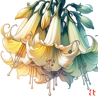 Angelic Trumpet by Aravind Reddy Tarugu angelic angels trumpet art aravind artistic beauty blossom botanical design detailed floral ethereal graceful gradient floral illustration nature vector reddy tarugu tranquil trumpet trumpet flower vector