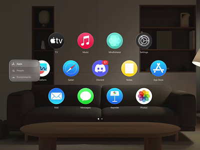 Home Screen: Vision Pro Spatial UI 2d animation 3d animation animation apple vision pro ar concept dark mode discord app icon discord with apple vision pro home screen light mode main screen motion design room spatial animation spatial ui ui animation uxui visionos vr