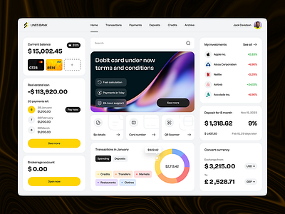 Lines bank Dashboard design motion graphics ui