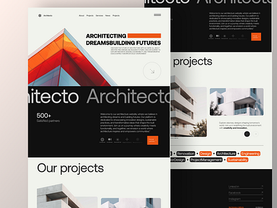 Architecto - Construction company Landing page agency arch architect architecture black building clean dark home homepage interioer landing minimal minimalistic real estate realestate responsive ui ux web