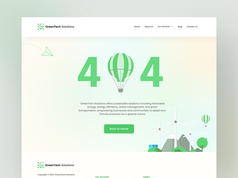 Green Tech 404 page 404 404 page green tech landing page not working page not found tech solutions ui under construction web page website