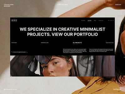 Portfolio page / HOLI agency app design brand branding design figma illustration image layout logo minimalism mobile design photography typography ui ui design ux ux design web web design