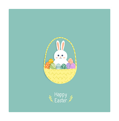 Happy Esster. Cute illustration. basket cute east eggs graphic design happy illustration rabbit