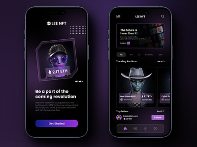 Lee NFT: A sleek & intuitive platform to buy and sell NFT appdesign calmingui creativedesign design dreamydesign dribbble hypnoticui illustration lavenderhaze minimalist nftapp nftappdesign purpleapp ui uiux ux