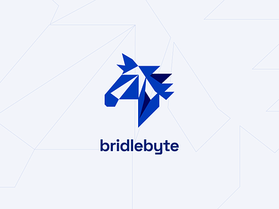 BridleByte logo design 3d blue branding horse logo low poly minimalism polygons startup tech