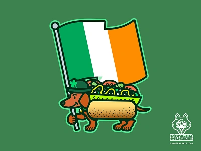 Big Irish Flag Chicago Dog chicago chicago dog clover dachshund dog illustration illustrator ireland irish irish flag shamrock vector weiner dog