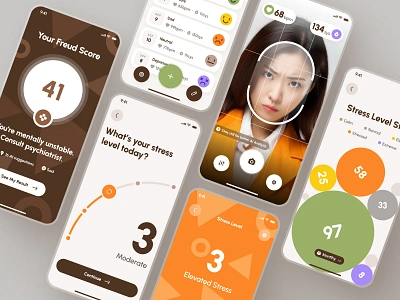 Freud UI Kit: AI Mental Health App | Stress Management & Mood UI ai mental health app anger app figma ui kit health assessment ios app meditation app mental health mental health app mental health ui mobile app mood app mood tracker app onboarding orange scan ui stress stress app stress management therapy app ui kit