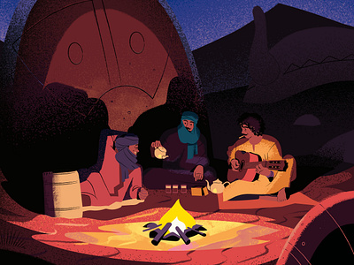 Tinariwen - Iswegh Atay animation band camp campfire camping character character design desert digital painting drawing fire frame by frame illustration motion graphics music night poster sahara stars vector