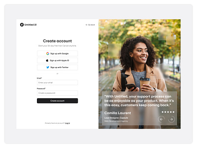 Create account — Untitled UI create account figma log in login onboarding product design sign up signup testimonial ui design user interface web design