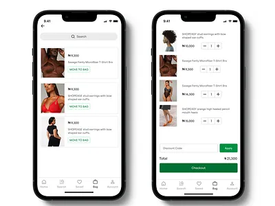Bag and checkout screens. fashion productdesign ui ux uxdesign visualdesign