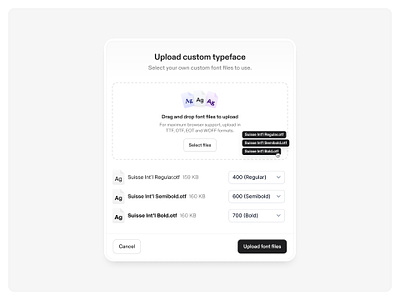 Upload custom typeface — Untitled UI file upload files font files minimal minimalism modal modern product design typeface ui ui design upload user interface