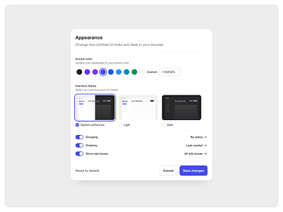 Appearance settings — Untitled UI appearance minimalism modal pop up popover popup preferences product design settings ui ui design user experience user interface